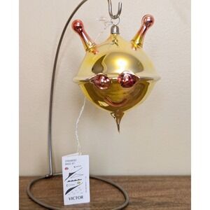 RARE Victor Chiarizia Blown Glass Alien Head Ornament w/Signed Tag 1996 Yellow